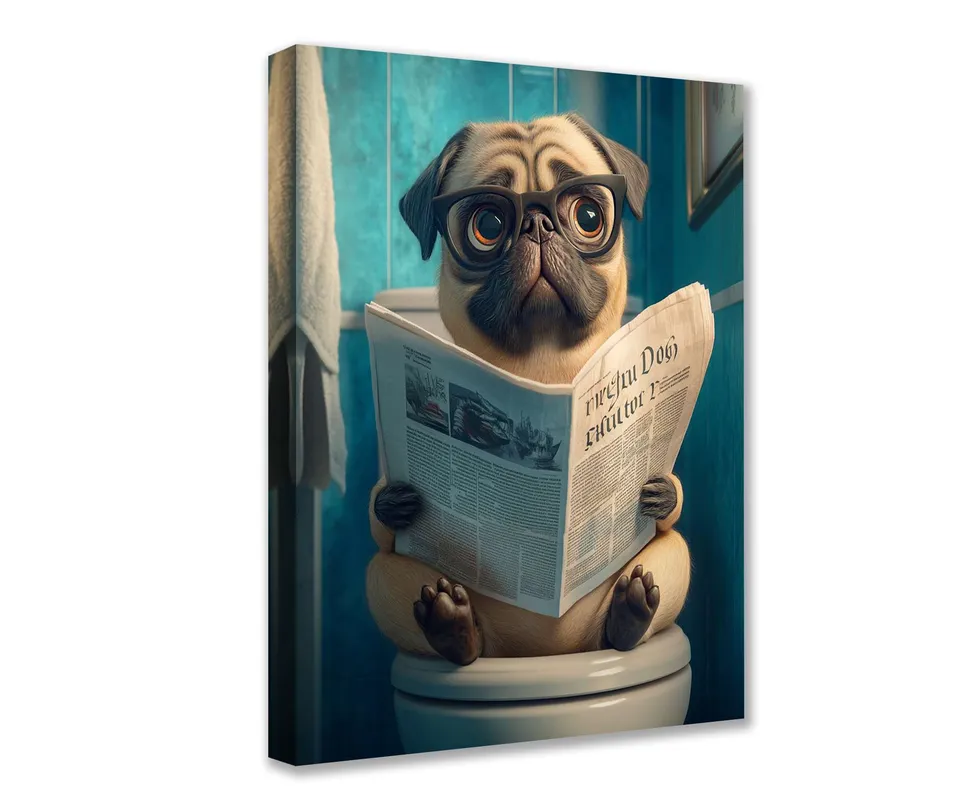 tucocoo-pug-zeitung-leinwandbild-30x40-mops-ungerahmt image 1