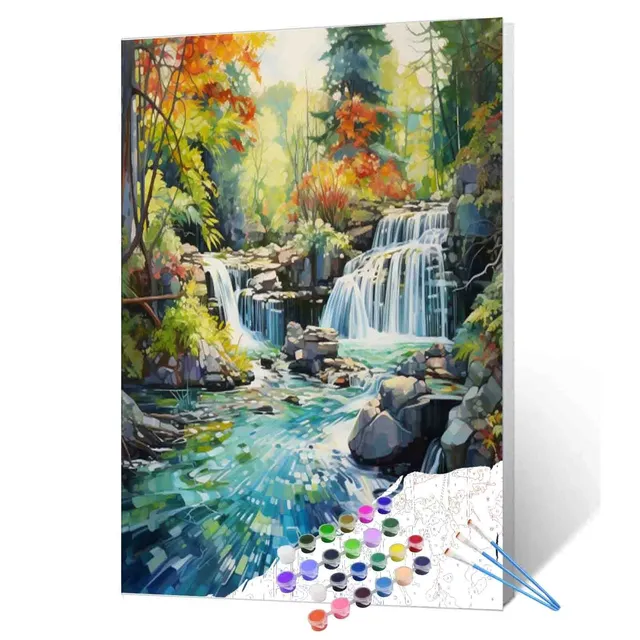 tucocoo-paint-by-numbers-autumn-forest-waterfall-malen-nach-zahlen-40x50cm-herbs image 1