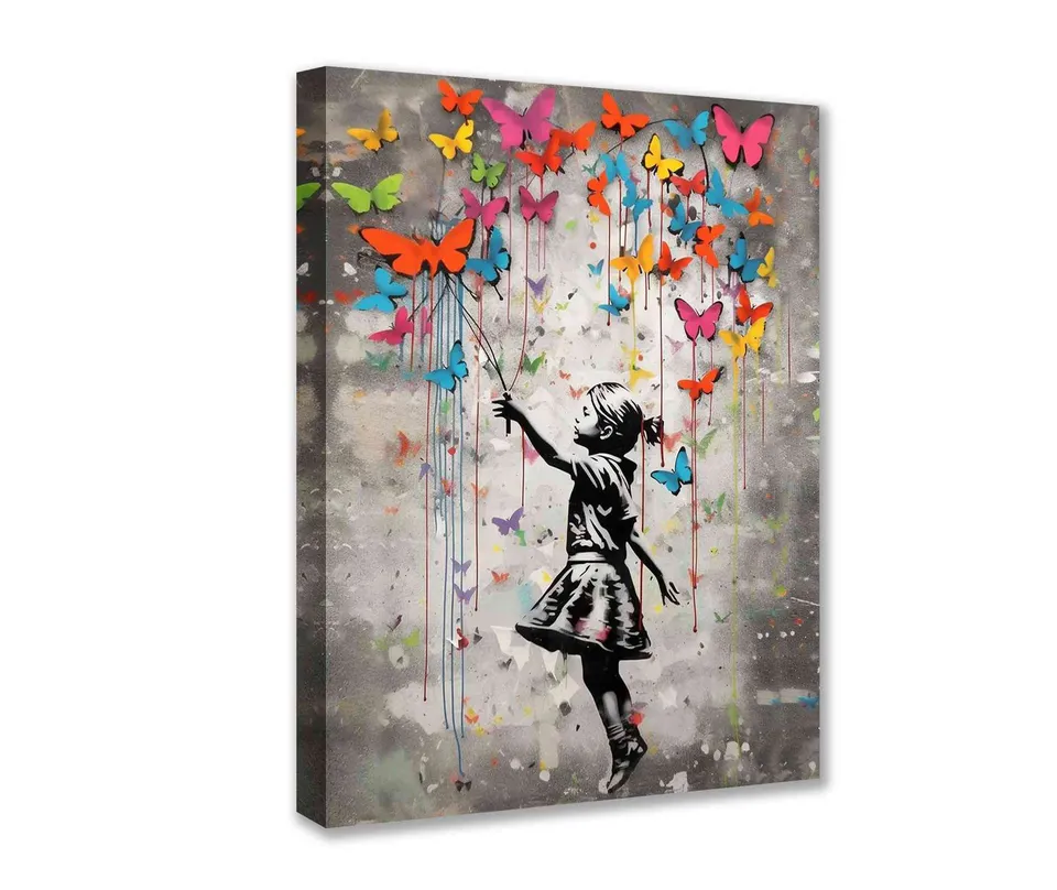 tucocoo-girl-butterflies-graffiti-leinwandbild-40x50cm-gerahmt image 1
