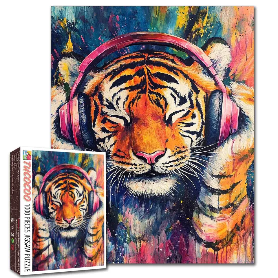 tucocoo-listening-tiger-street-art-puzzle-1000-teile-kopfh-rer image 1