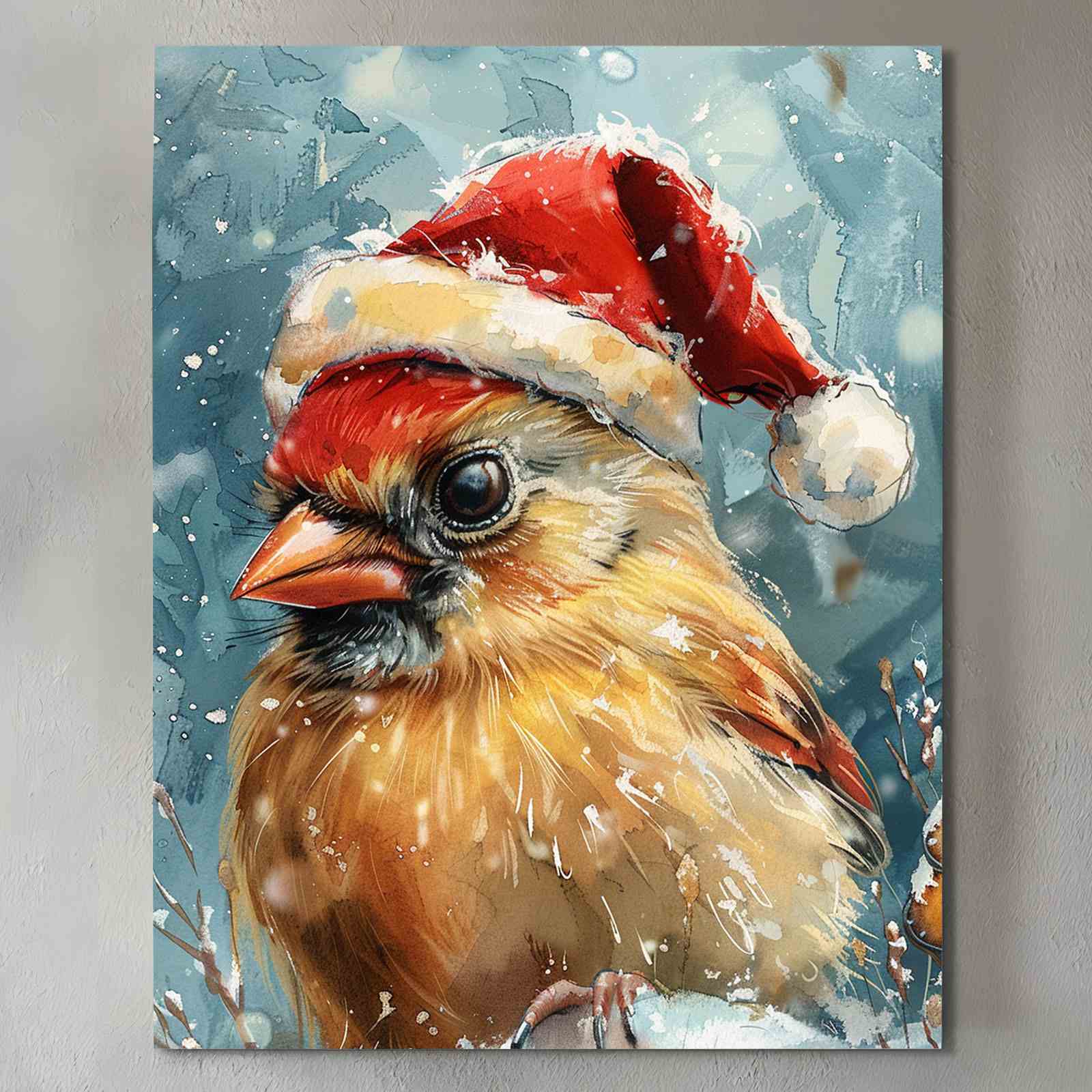 tucocoo-festive-cardinal-in-santa-hat-leinwandbild-30x40cm image 2