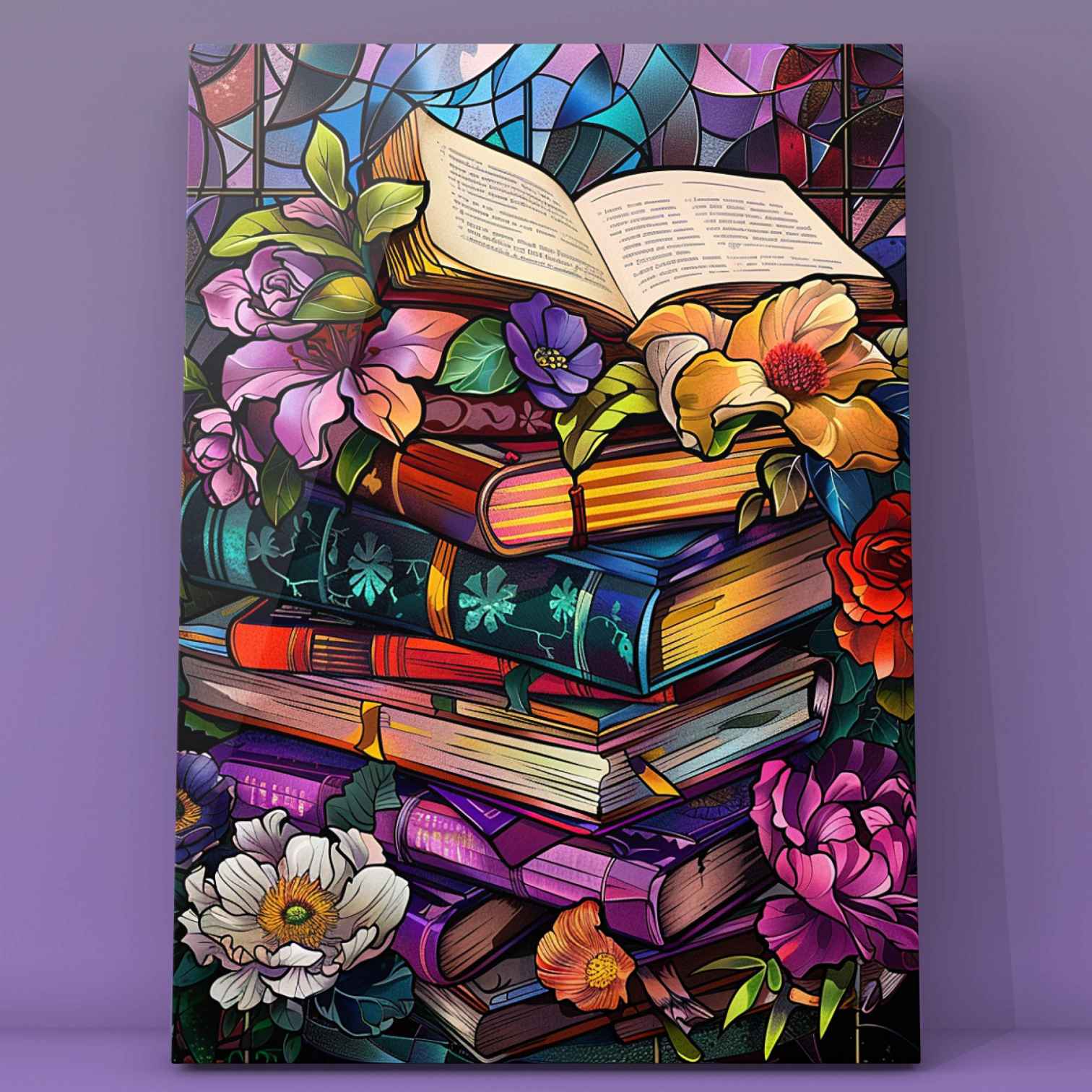 tucocoo-paint-by-numbers-stained-glass-books-flowers-malen-nach-zahlen-40x50 image 2