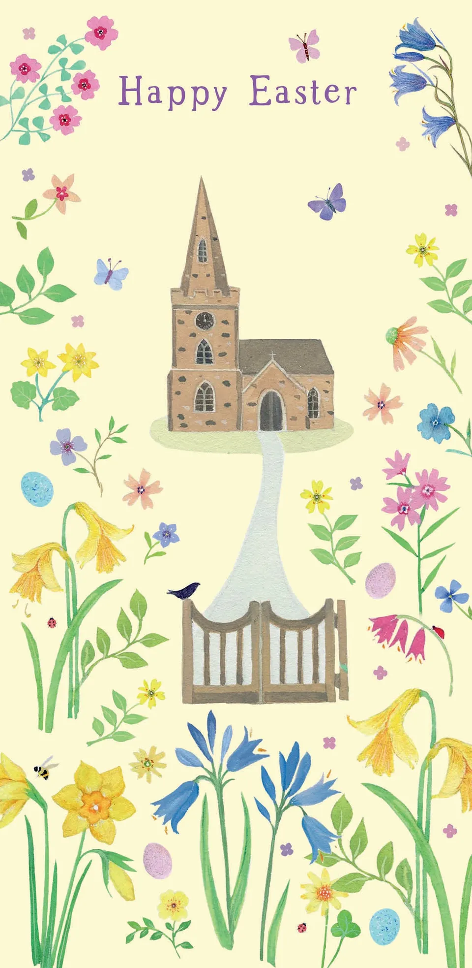 otter-house-osterkarte-easter-church-gate-blumen-vogel image 1