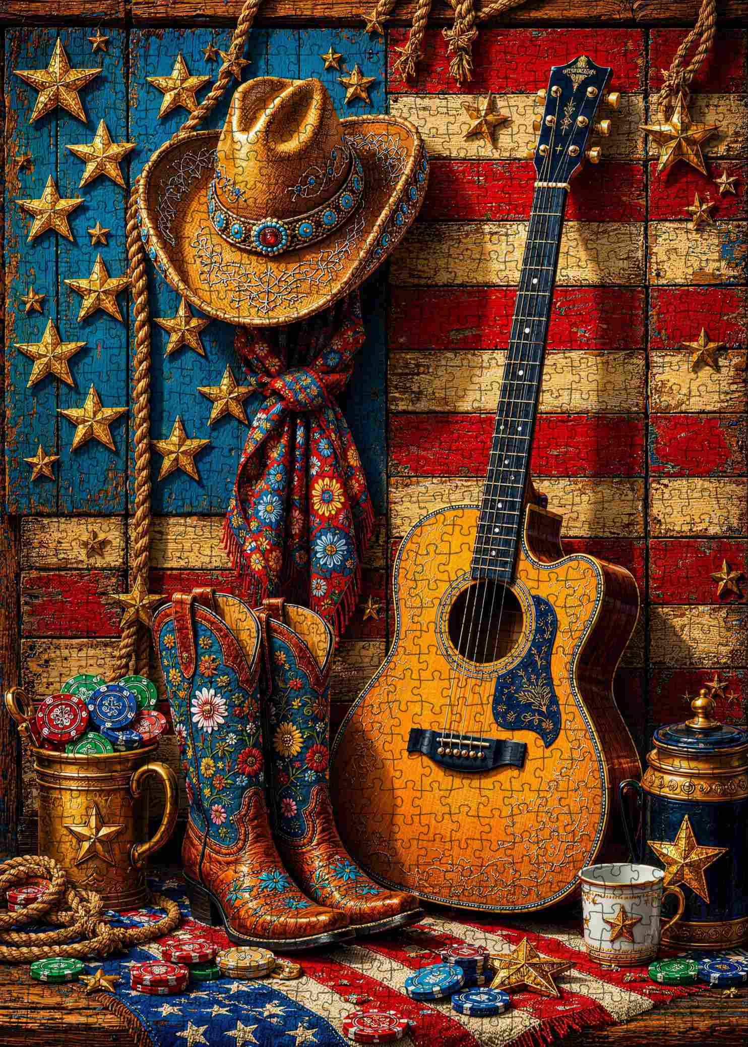 tucocoo-patriotic-cowboy-guitar-puzzle-1000-teile-western-motiv image 2