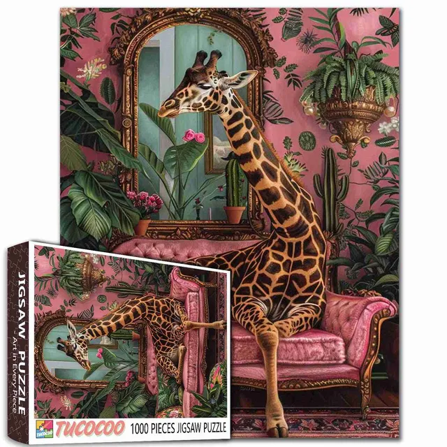 tucocoo-giraffe-auf-samtsofa-puzzle-1000-teile-tiermotiv image 1