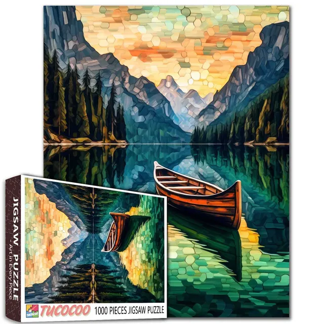 tucocoo-stained-glass-mountain-lake-puzzle-1000-teile image 1