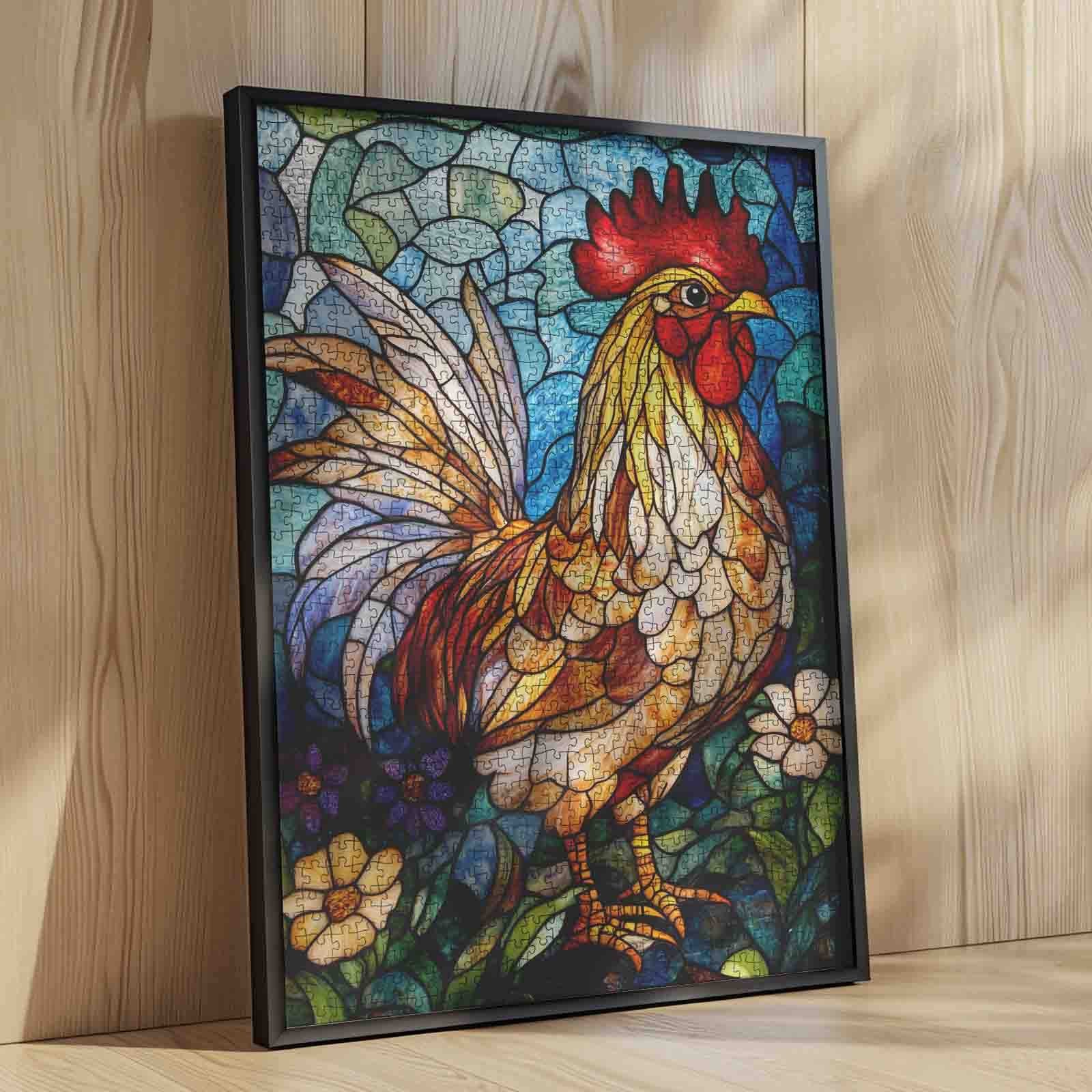 tucocoo-jigsaw-puzzles-stained-glass-rooster-puzzle-1000-teile-hahn image 4
