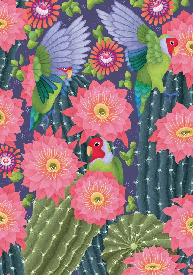 pomegranate-lovebirds-and-cactus-geburtstagskarte-marion-v-gel image 1