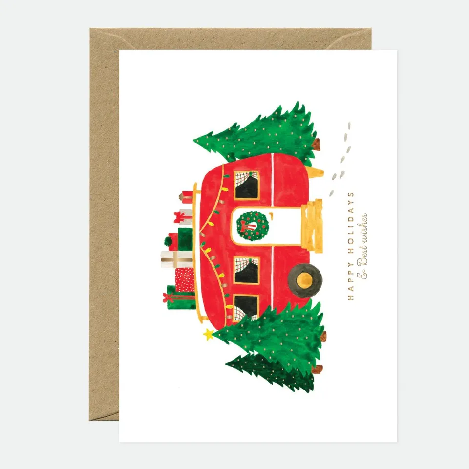 all-the-ways-to-say-xmas-caravan-weihnachtskarte-a6-gold image 1