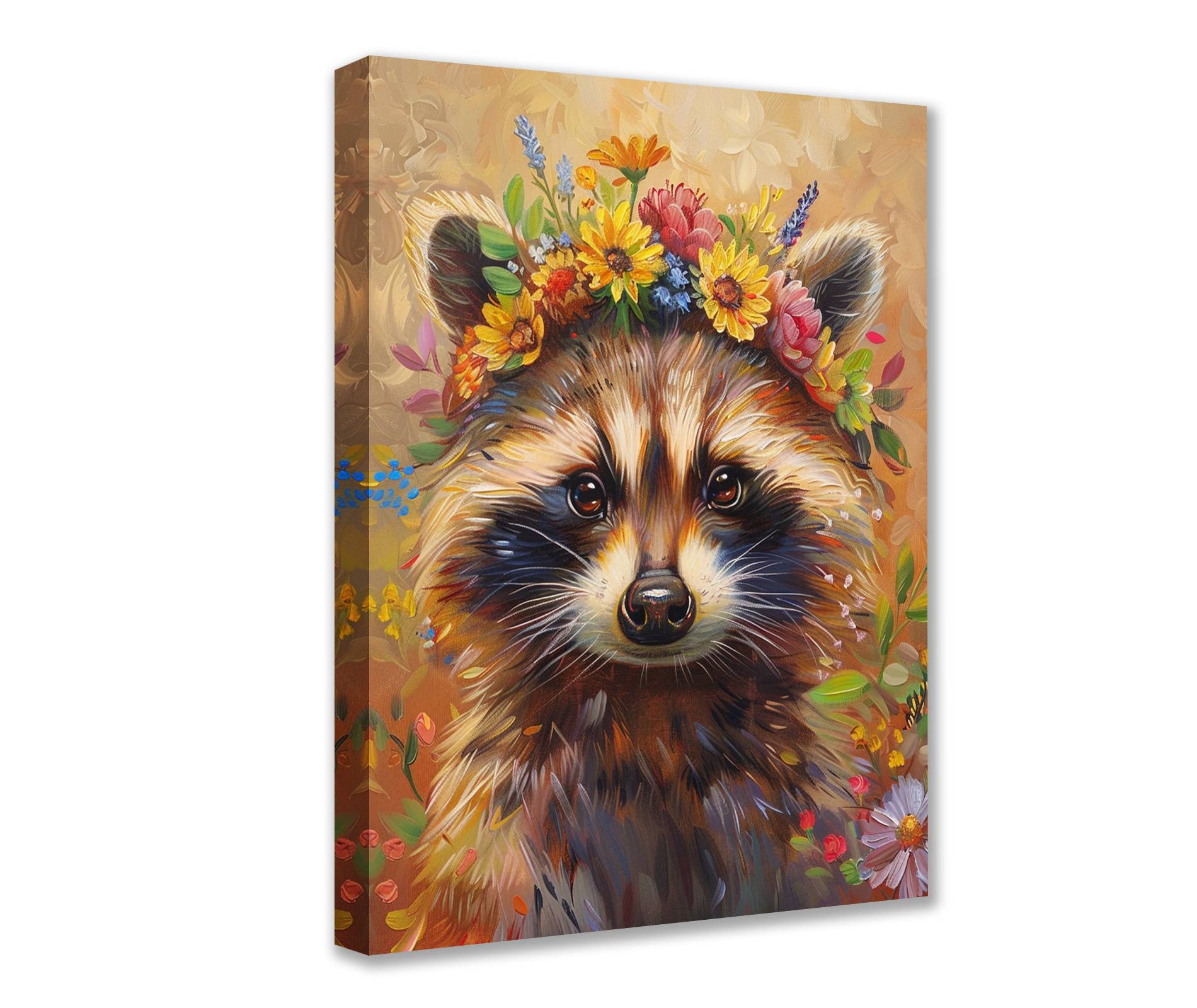 tucocoo-raccoon-with-floral-crown-leinwandbild-30x40cm image 1