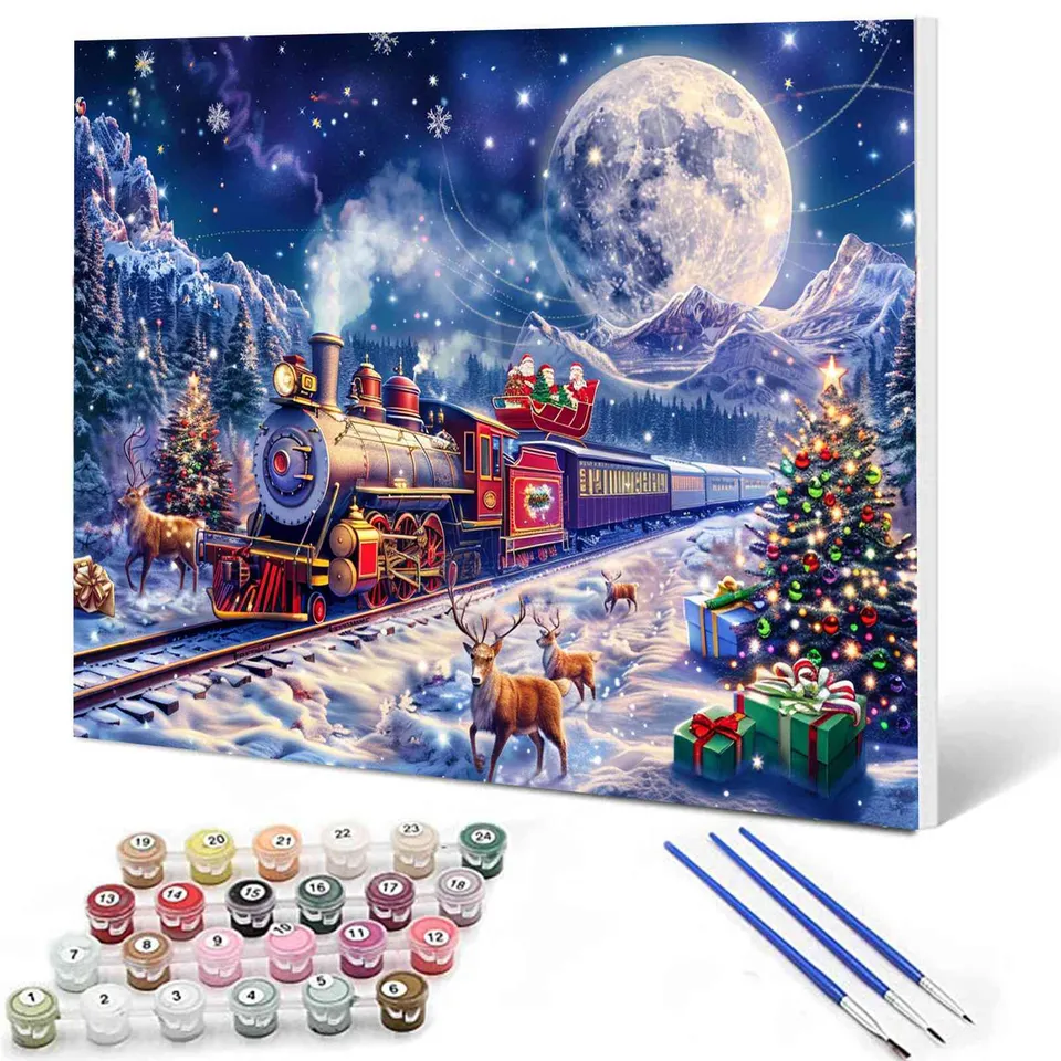 tucocoo-paint-by-numbers-christmas-gift-train-malen-nach-zahlen-ohne-rahmen image 1