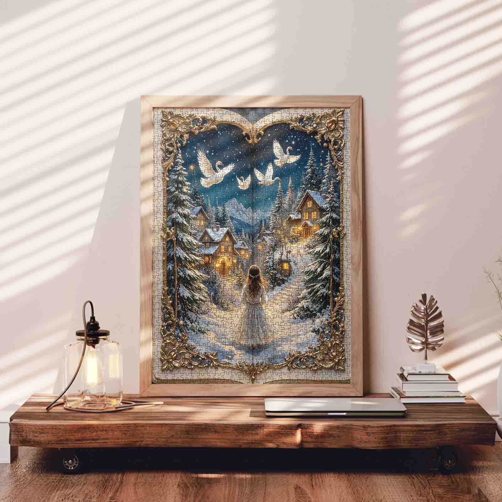 tucocoo-jigsaw-puzzles-winter-village-swan-night-puzzle-1000-teile image 3