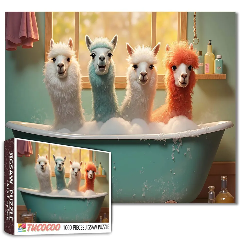 tucocoo-jigsaw-puzzles-alpaka-puzzle-1000-teile-badewanne image 1