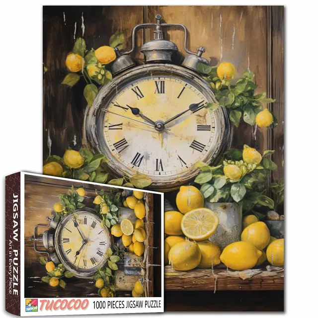 tucocoo-vintage-clock-and-lemons-puzzle-1000-teile-retro image 1