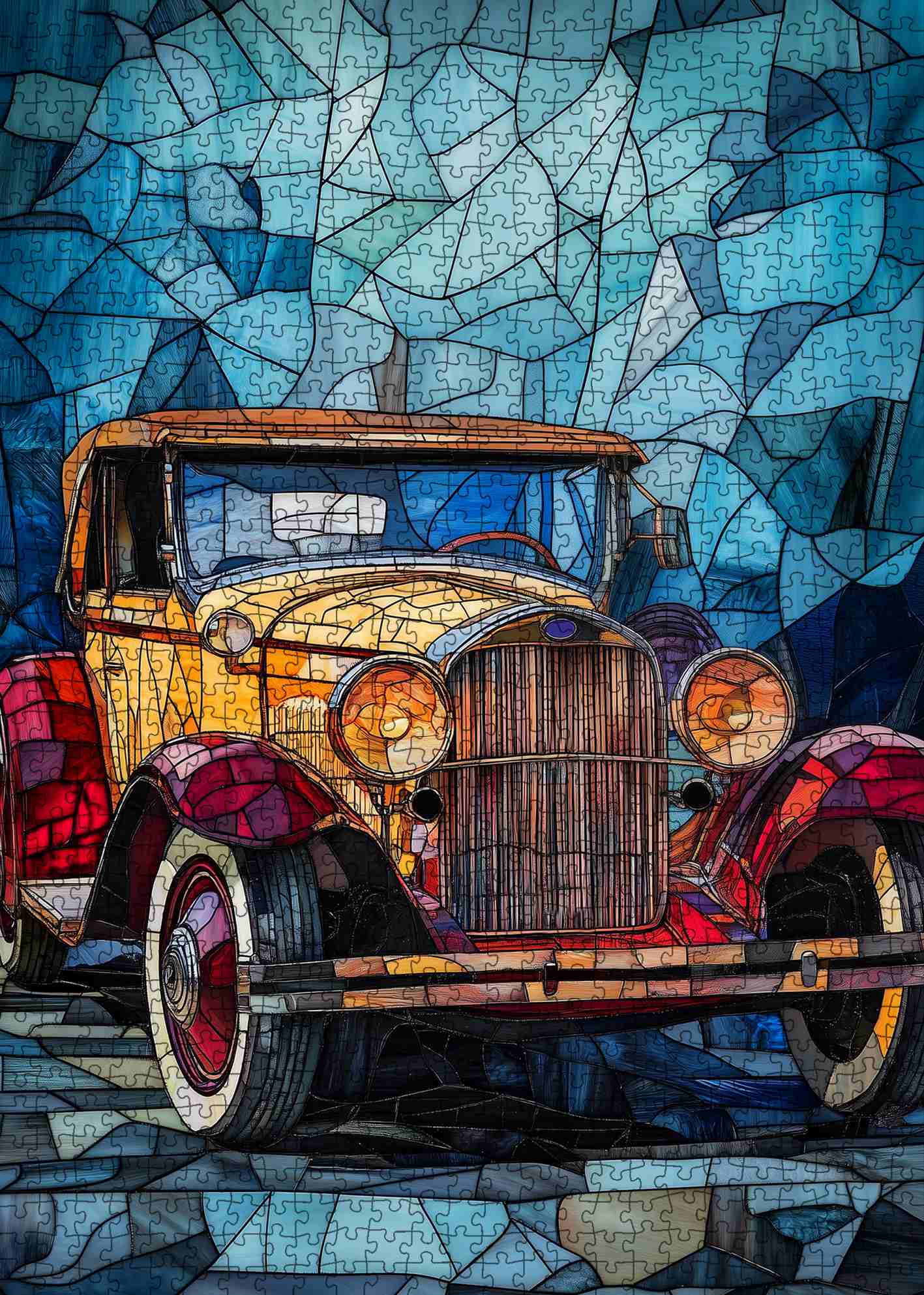 tucocoo-vintage-car-stained-glass-puzzle-1000-teile-auto image 2