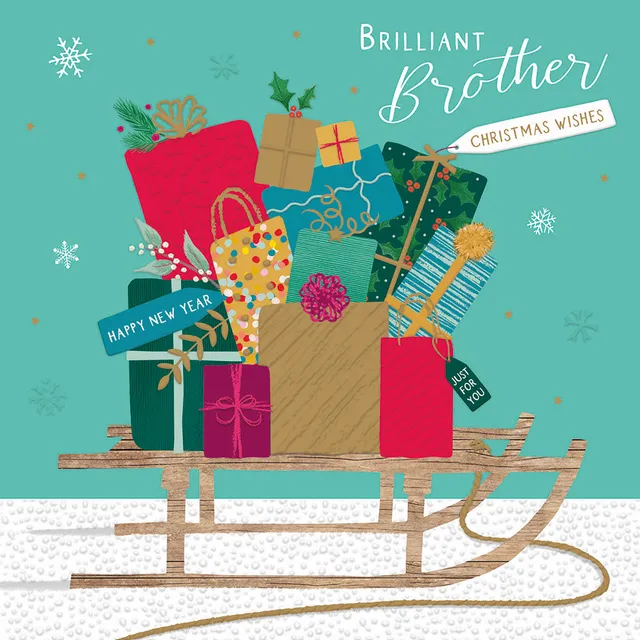 otter-house-presents-on-sleigh-weihnachtskarte-bruder-170mm image 1