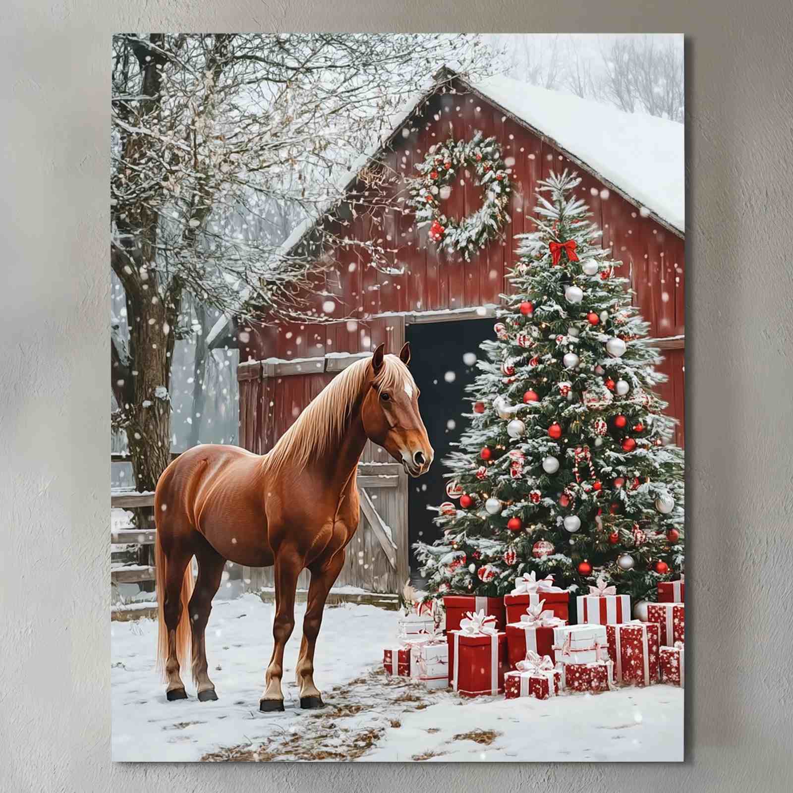 tucocoo-horse-christmas-barn-leinwandbild-40x50cm-gerahmt-winter image 2