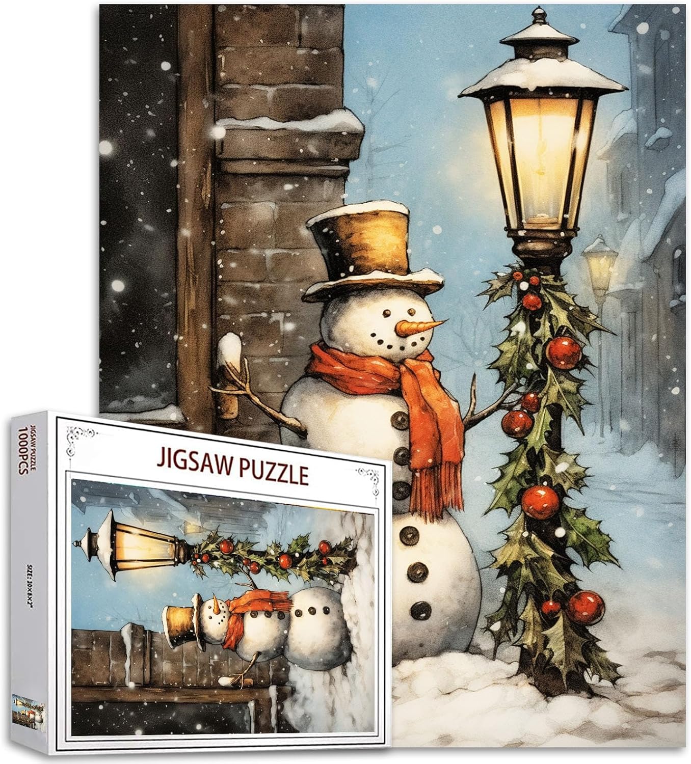 tucocoo-snowman-on-christmas-street-puzzle-1000-teile-weihnachten image 1