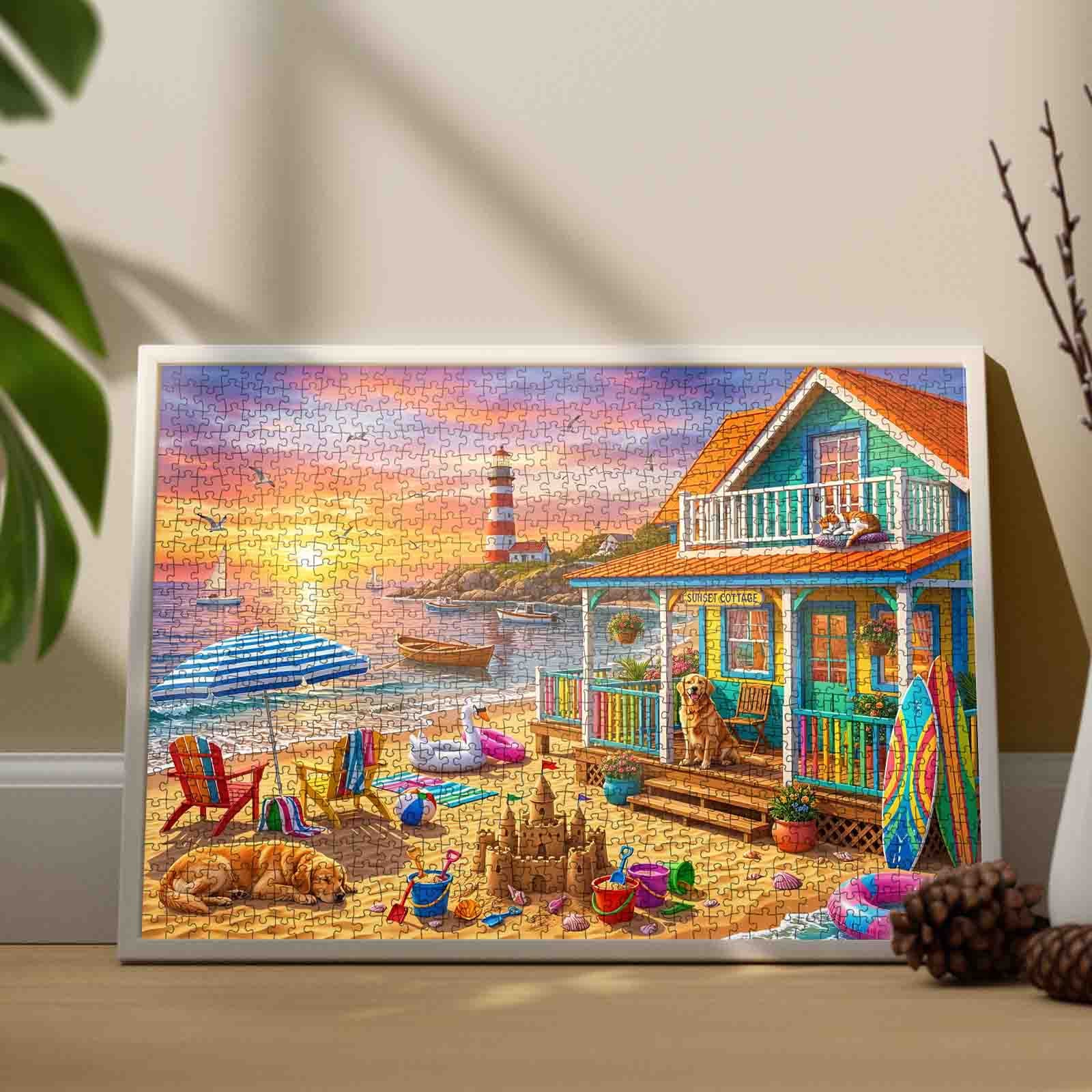 tucocoo-sunset-lighthouse-beach-cottage-puzzle-1000teile image 3