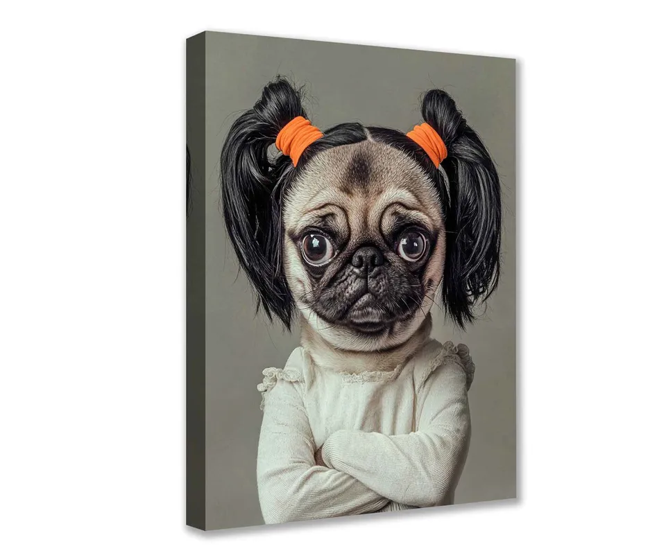 tucocoo-pug-with-pigtails-leinwandbild-30x40-mops image 1