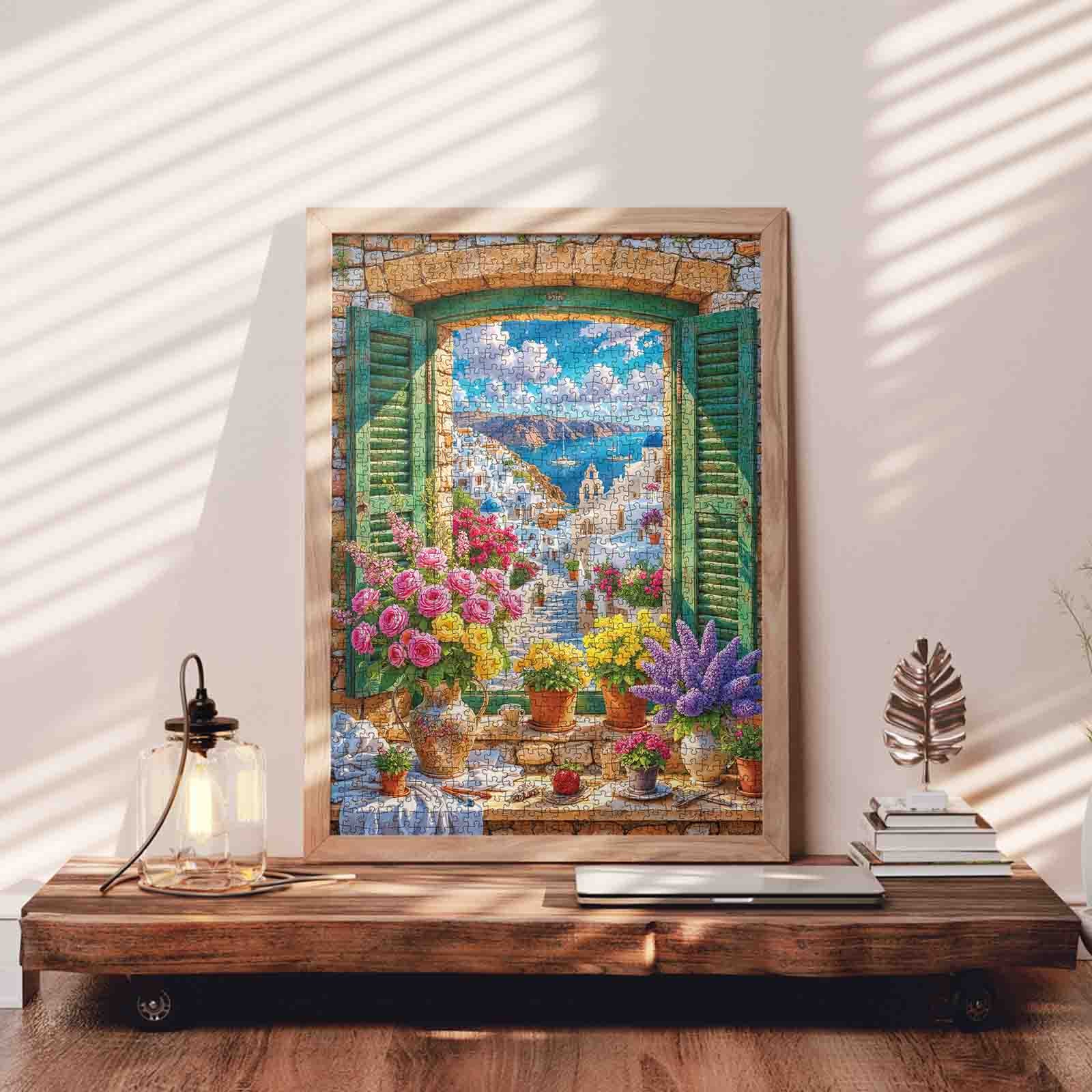 tucocoo-santorini-window-view-puzzle-1000-teile-blumenmotiv image 3