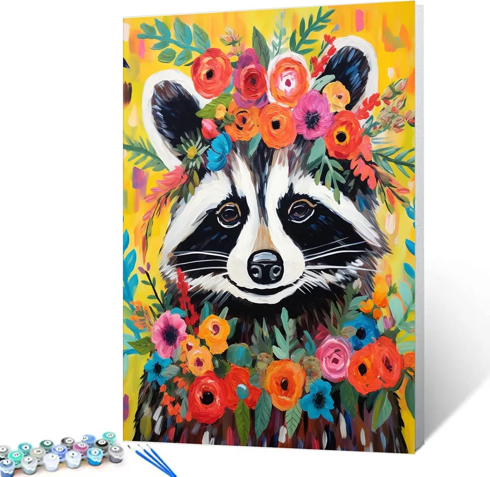 tucocoo-raccoon-with-flowers-malen-nach-zahlen-40x50 image 1