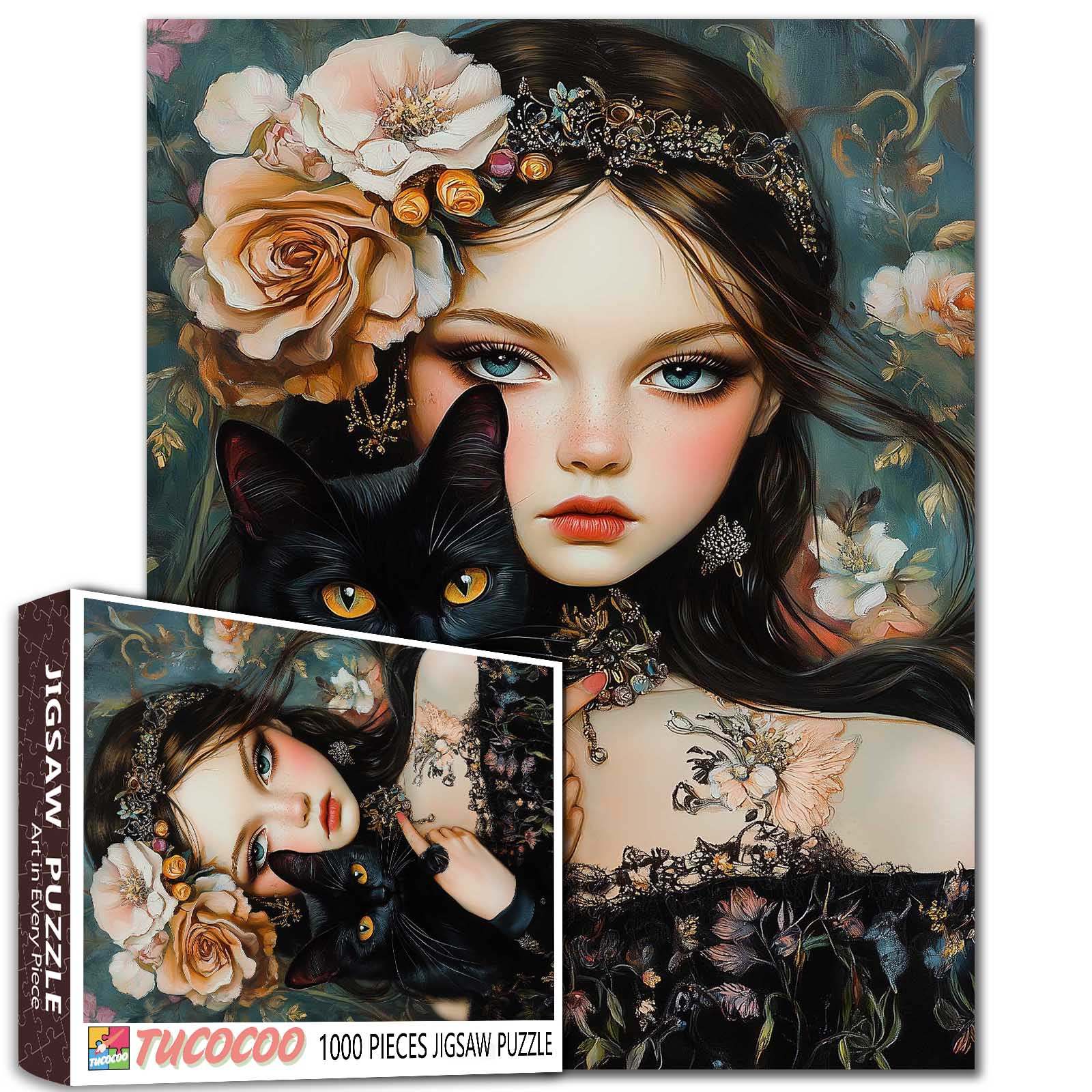 tucocoo-gothic-beauty-with-black-cat-puzzle-1000-teile-katze image 1