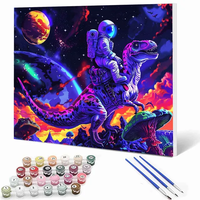 tucocoo-paint-by-numbers-astronaut-dinosaurier-malen-nach-zahlen-40x50 image 1