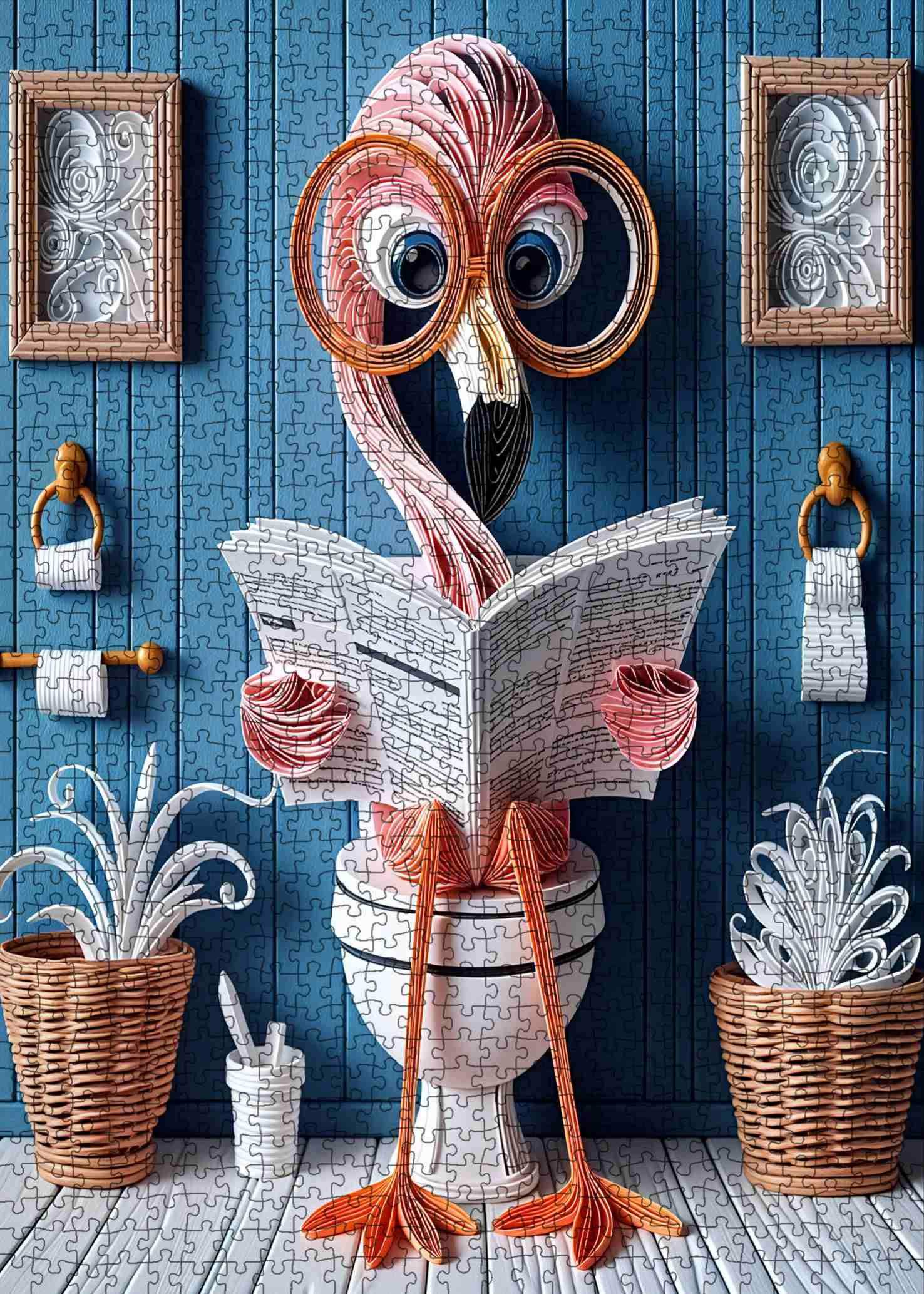 tucocoo-flamingo-reading-on-toilet-puzzle-1000-teile-bad image 2