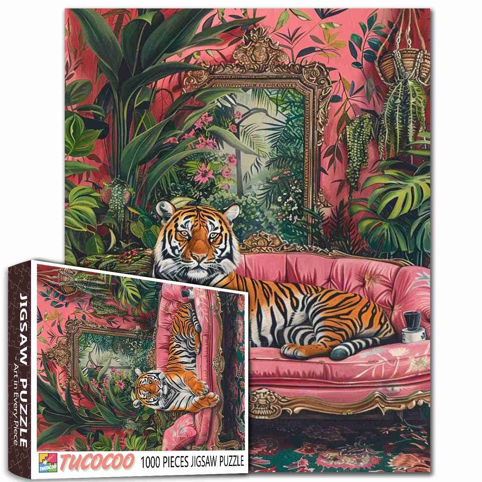 tucocoo-tiger-auf-samtsofa-puzzle-1000-teile-tiermotiv image 1