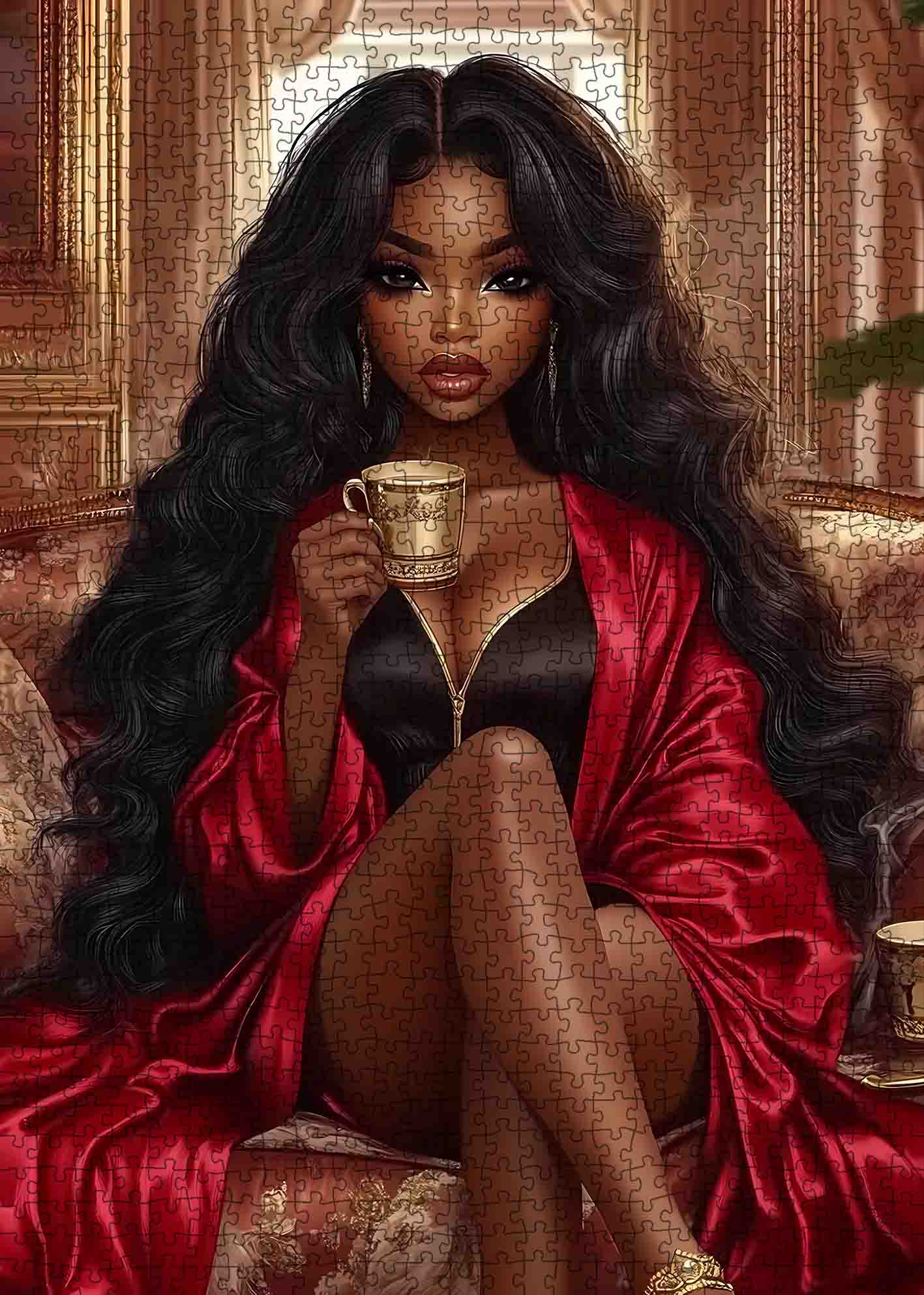 tucocoo-beauty-portrait-puzzle-1000-teile-frau-seidenrobe image 2