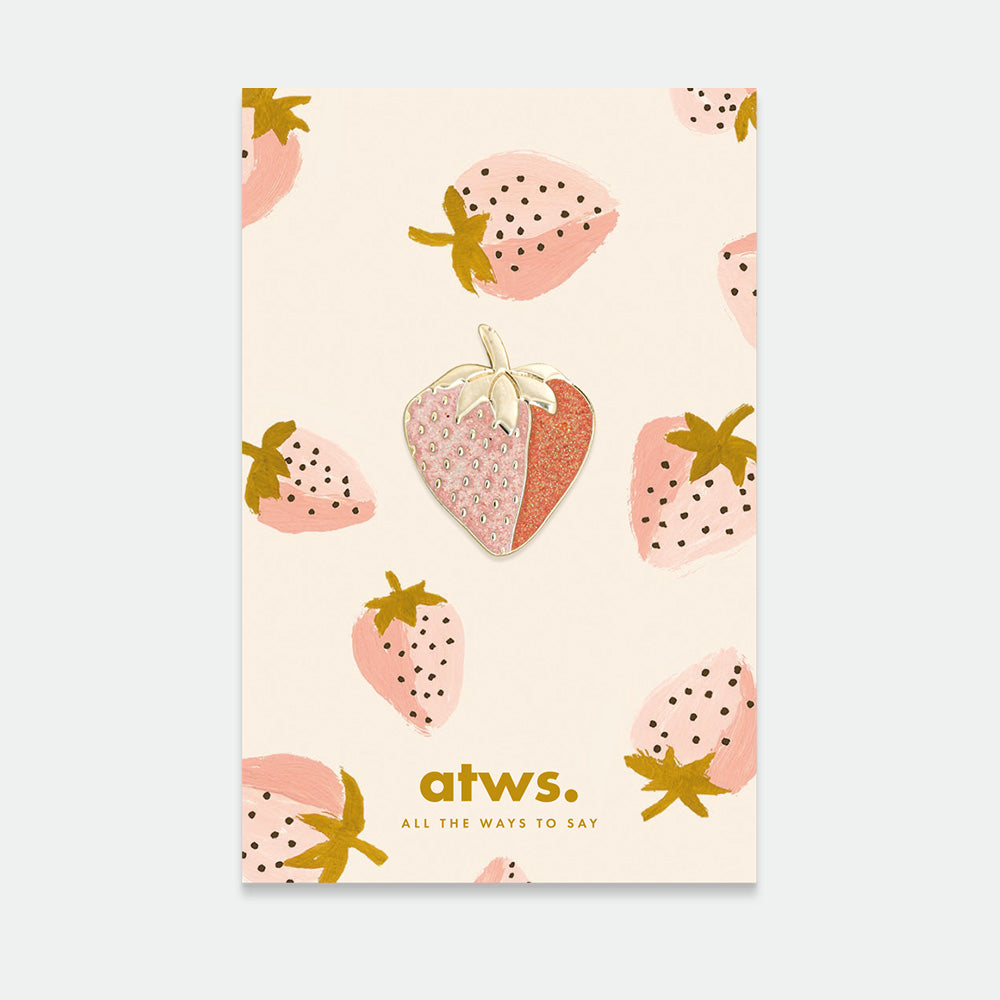 all-the-ways-to-say-strawberry-emaille-pin-erdbeere-gold image 1