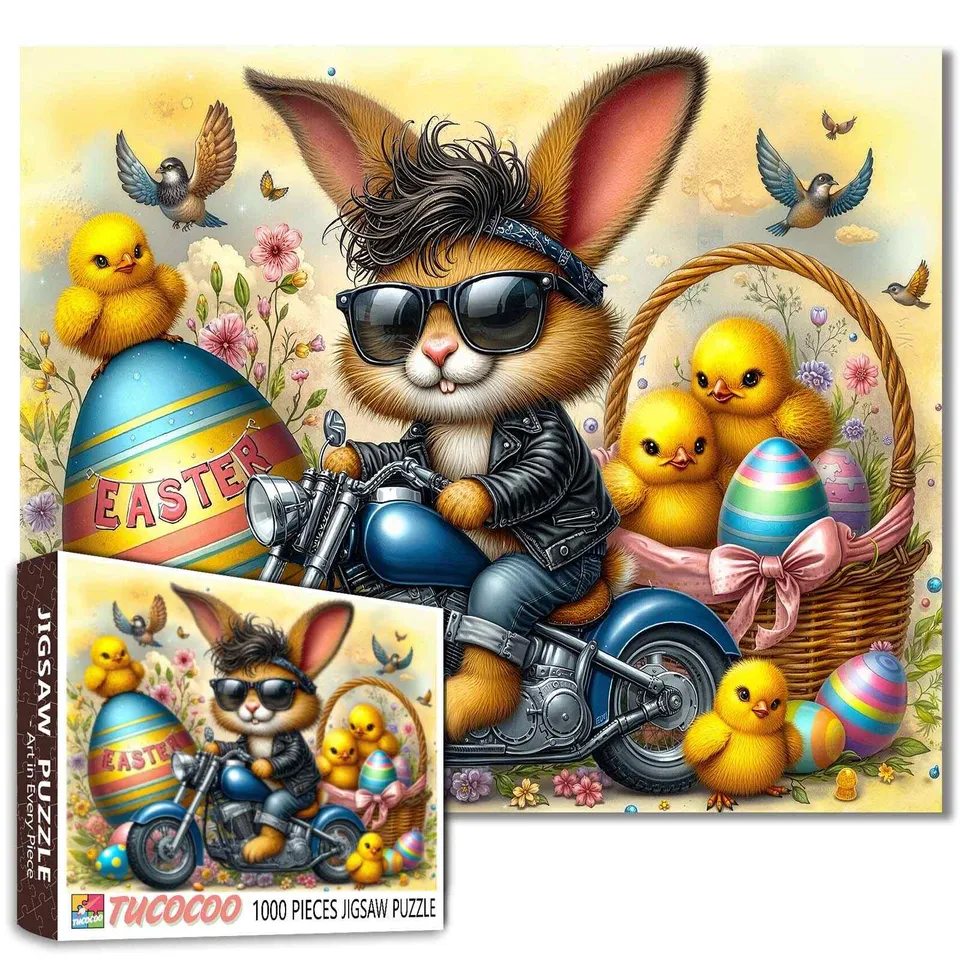 tucocoo-cool-bunny-biker-easter-puzzle-1000-teile-ostern image 1