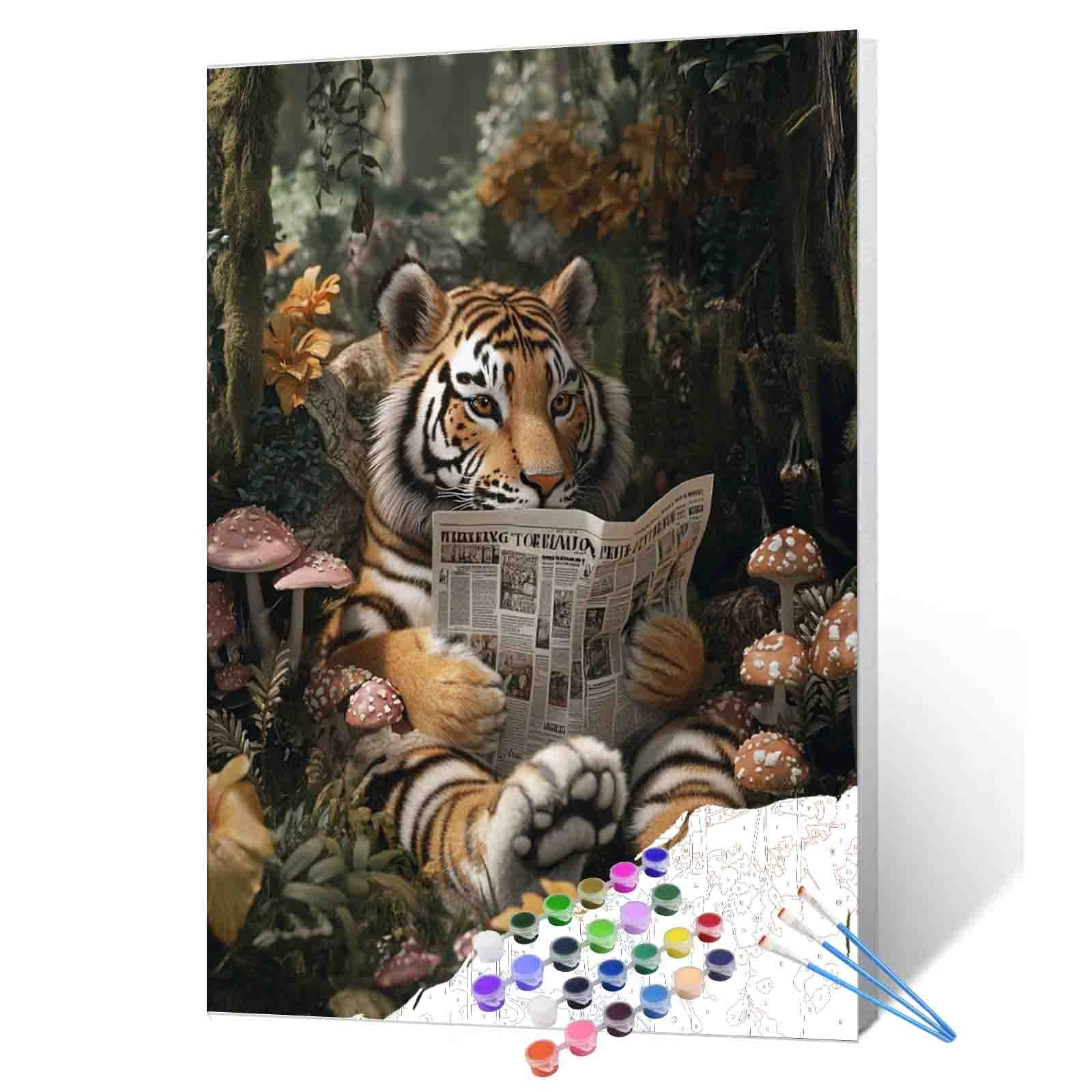 tucocoo-tiger-reading-newspaper-malen-nach-zahlen-ohne-rahmen image 1