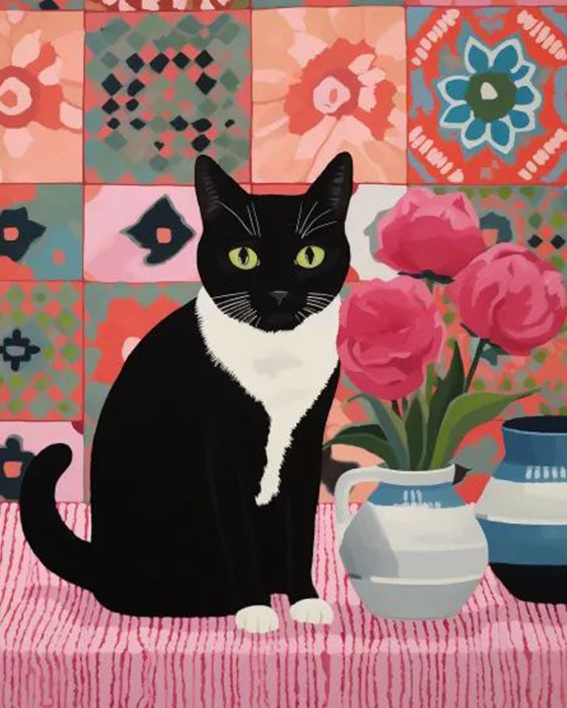 tucocoo-paint-katze-auf-rosa-teppich-malen-nach-zahlen-40x50 image 2