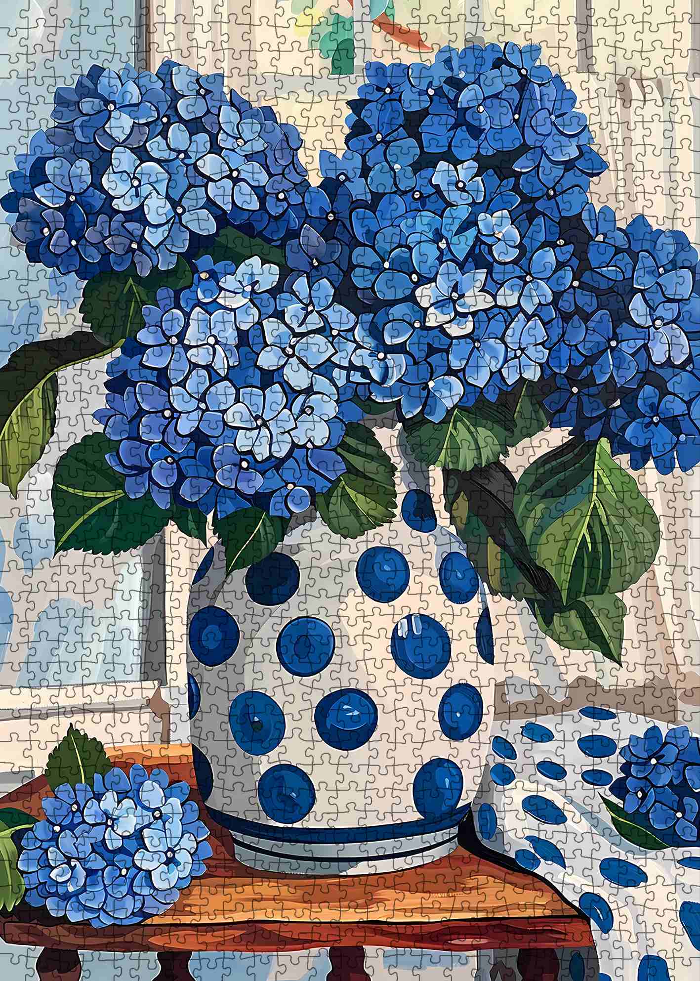 tucocoo-blue-hydrangea-polka-dot-vase-puzzle-1000-teile-blumen image 2