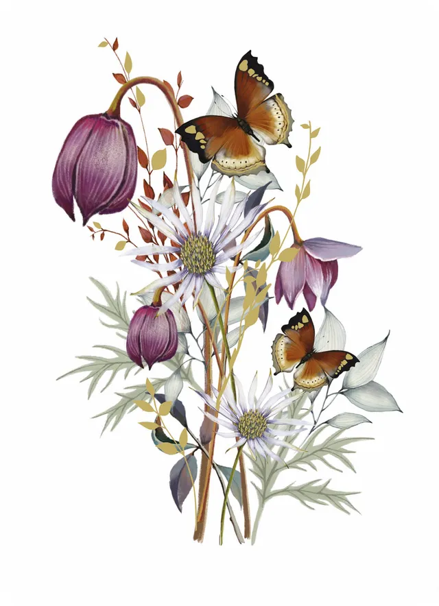 otter-house-botanical-blooms-cerise-flowers-grusskarte-folie image 1