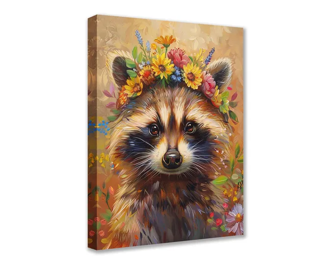 tucocoo-raccoon-with-floral-crown-leinwandbild-30x40cm image 1