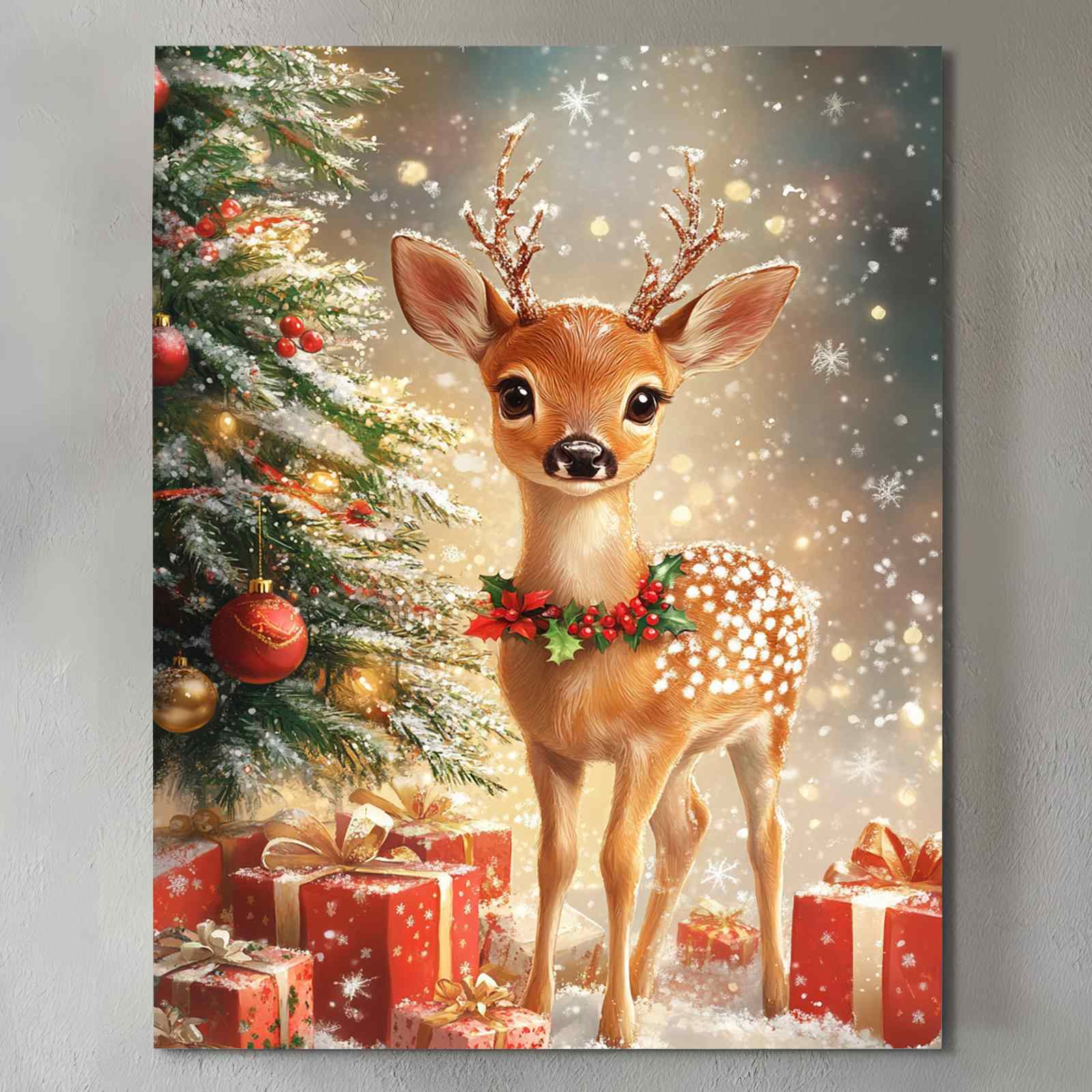 tucocoo-adorable-fawn-by-christmas-tree-leinwandbild-30x40-gerahmt image 2
