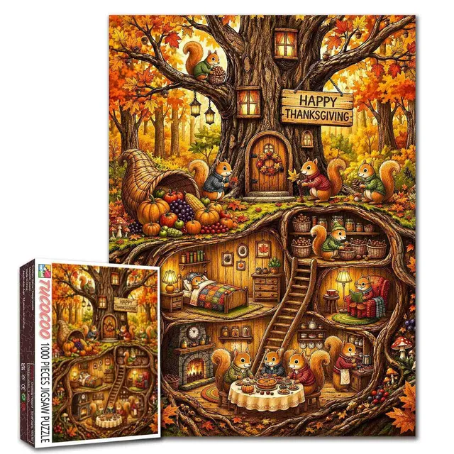 tucocoo-thanksgiving-squirrel-treehouse-puzzle-1000-teile image 1