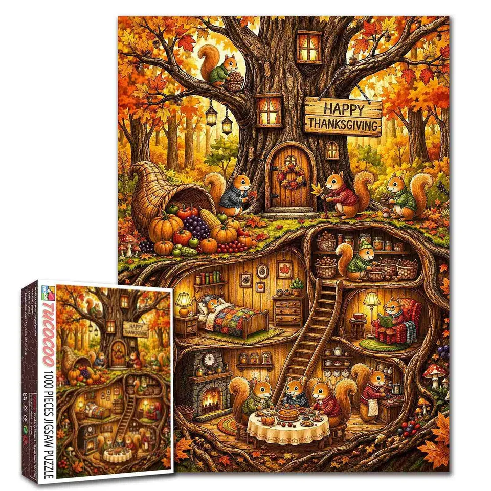 tucocoo-thanksgiving-squirrel-treehouse-puzzle-1000-teile image 1