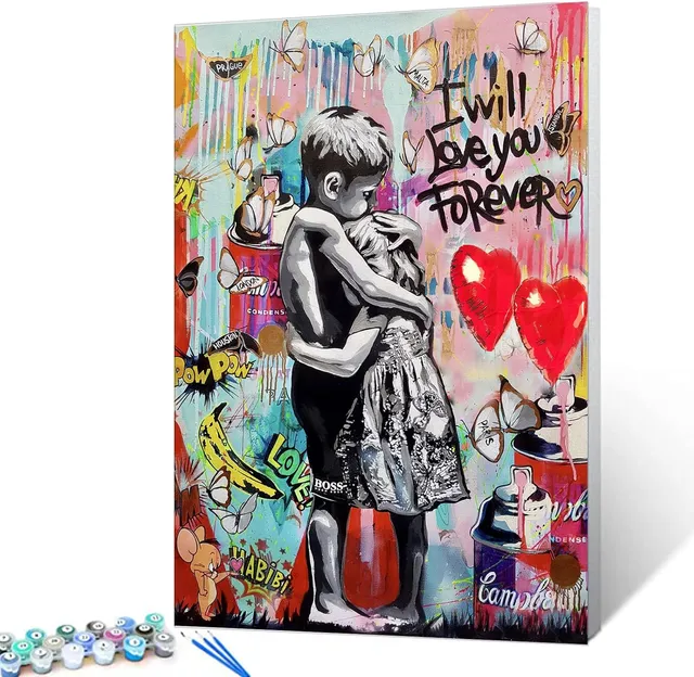 tucocoo-paint-by-numbers-geschwister-umarmung-malset-40x50-graffiti image 1