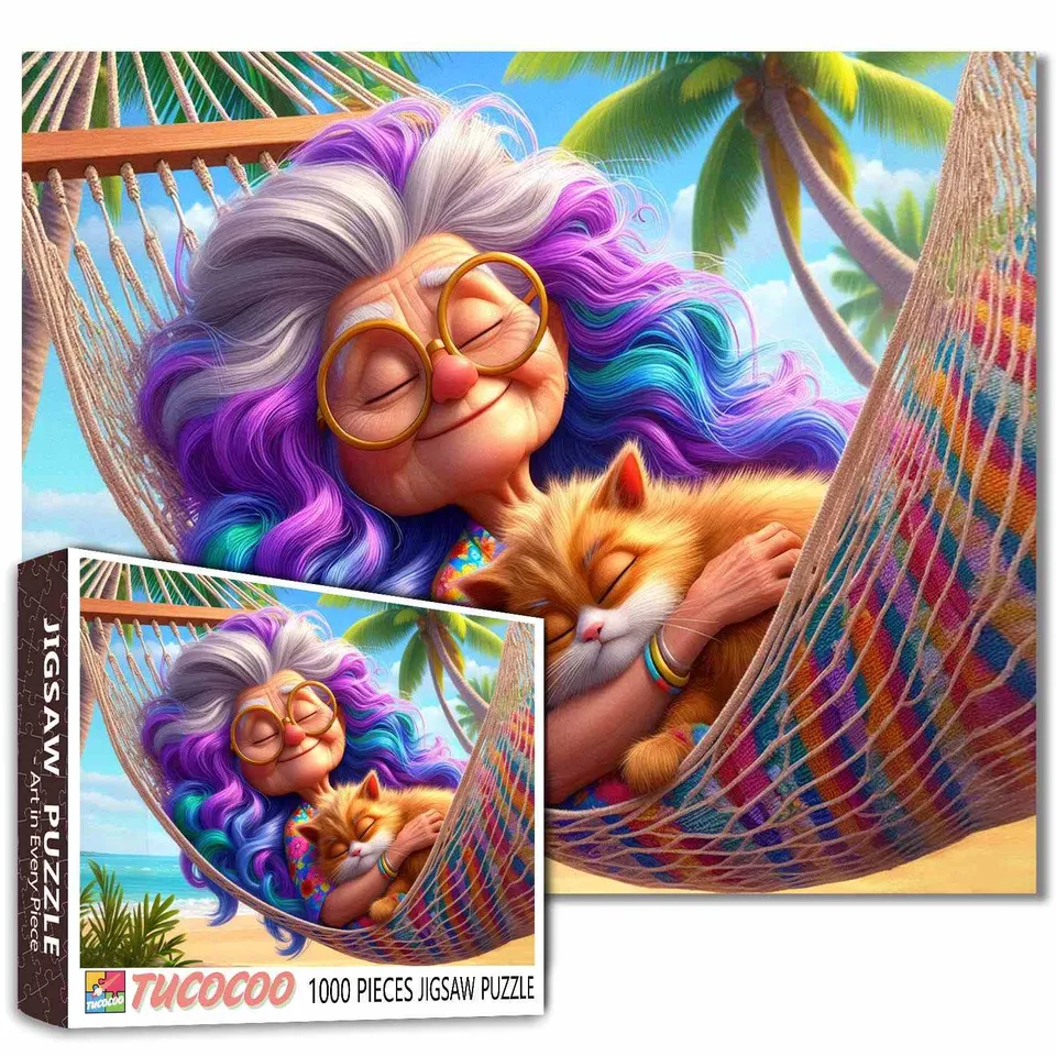 tucocoo-grandma-and-cat-hammock-puzzle-1000-teile image 1