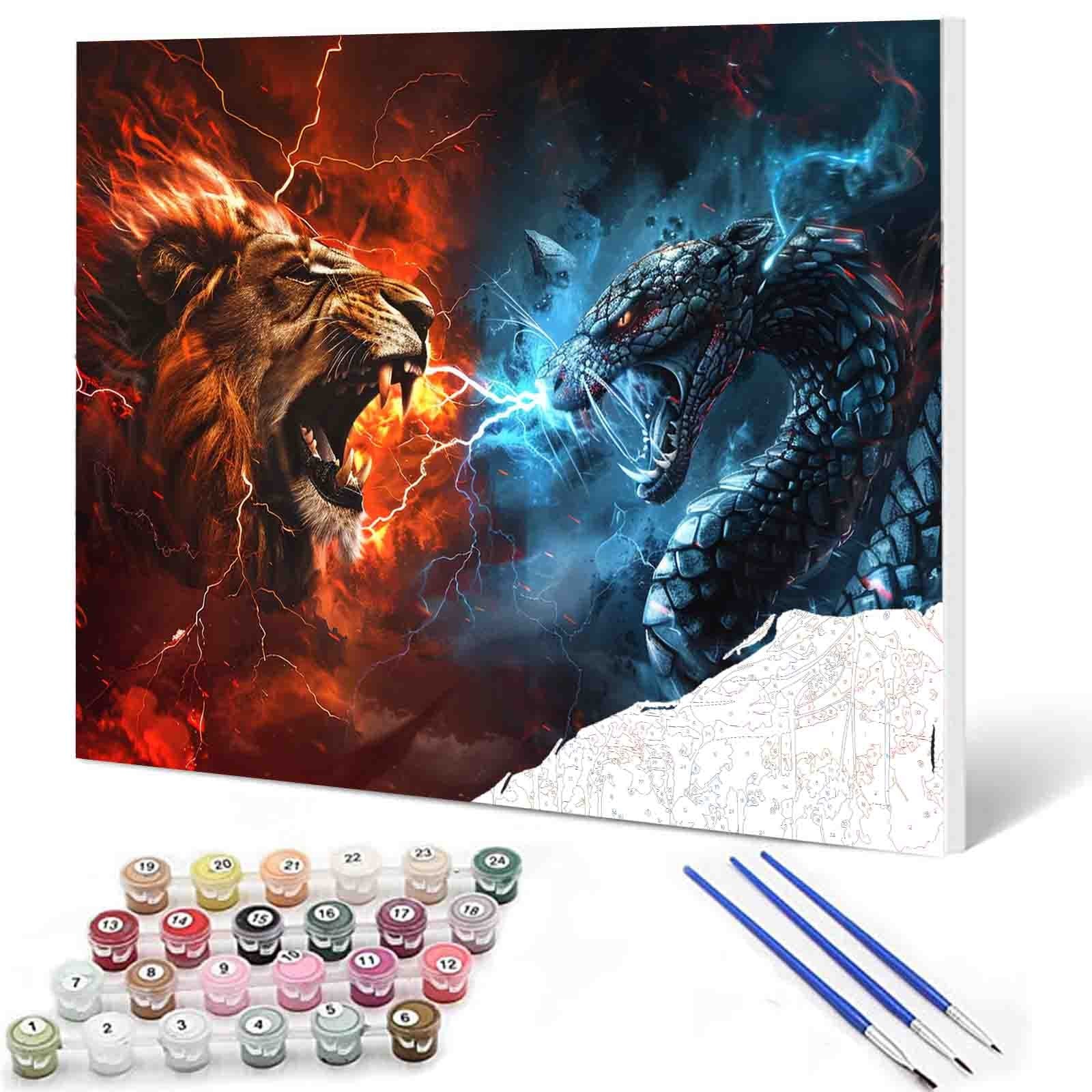 tucocoo-paint-by-numbers-lion-vs-snake-malen-nach-zahlen-l-we-40x50 image 1