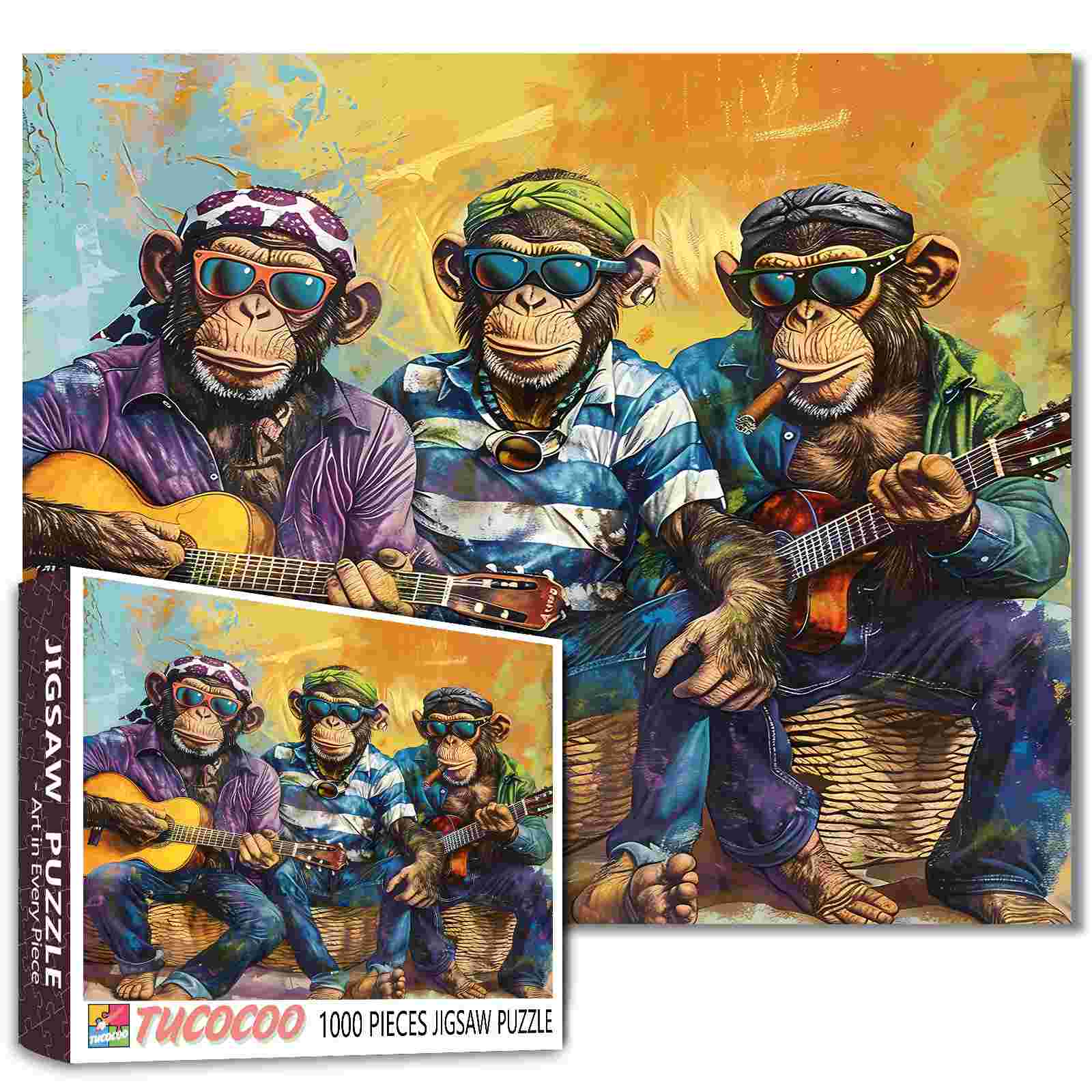 tucocoo-jigsaw-puzzles-schimpansen-gitarre-puzzle-1000-teile-tiere image 1