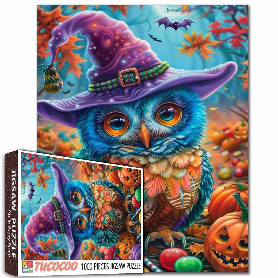 tucocoo-halloween-colorful-owl-retro-pumpkin-puzzle-1000-teile image 1