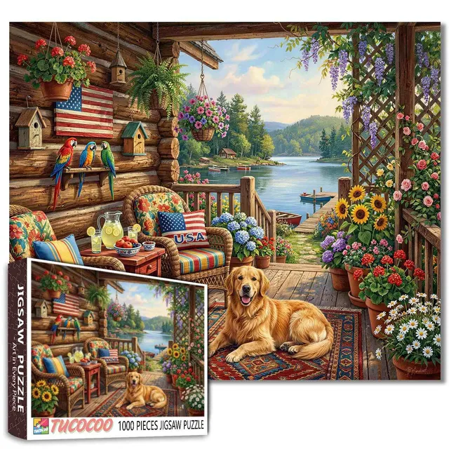 tucocoo-jigsaw-puzzles-lakeside-cabin-porch-puzzle-1000-teile image 1
