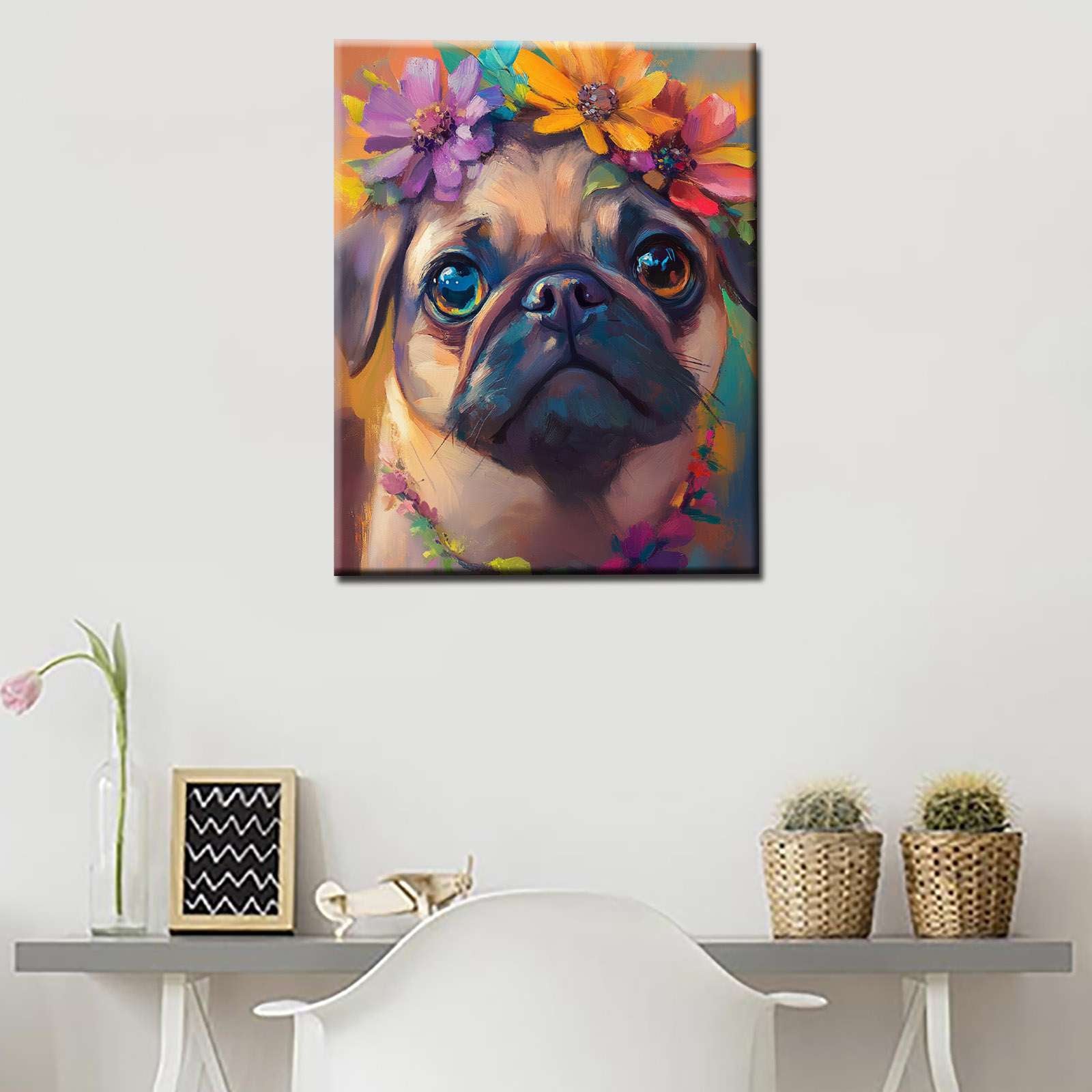 tucocoo-floral-crown-pug-leinwandbild-mops-30x40cm image 2