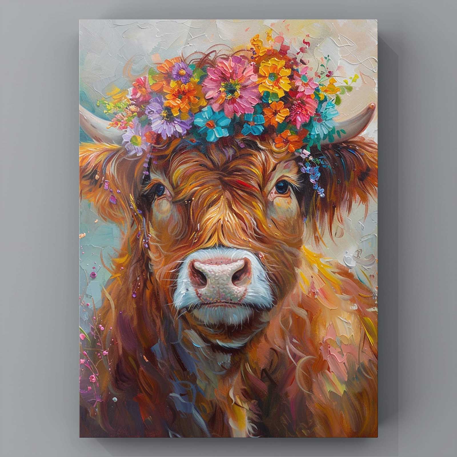 tucocoo-highland-cow-blumenkranz-leinwandbild-30x40-ungerahmt image 2