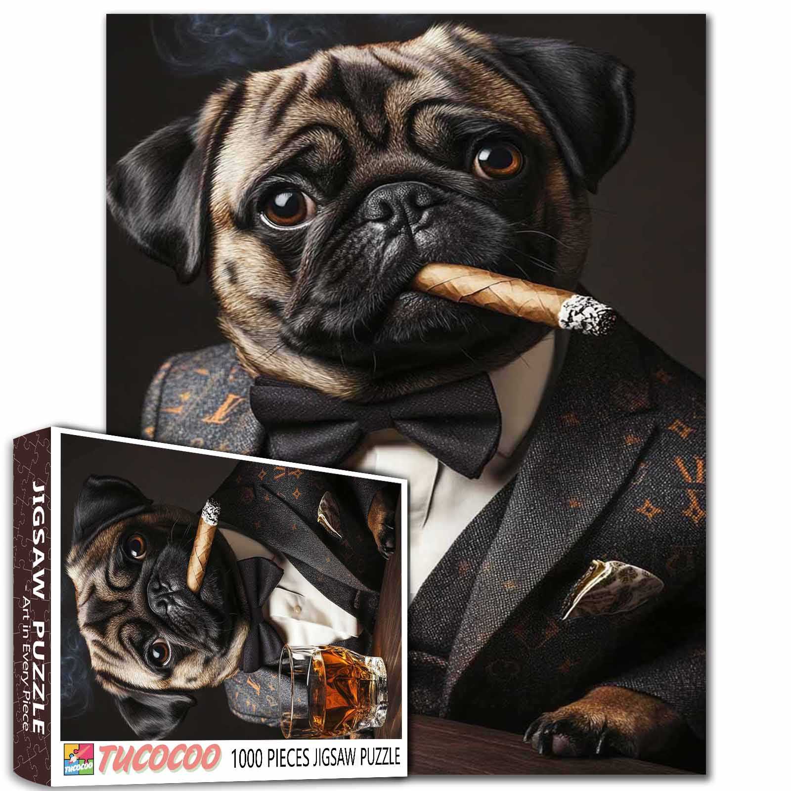 tucocoo-pug-in-tuxedo-with-cigar-puzzle-1000-teile-mops image 1